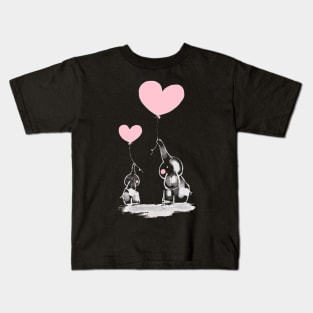 Two cute Elephants with Hearts - Oilpainting of Love Kids T-Shirt